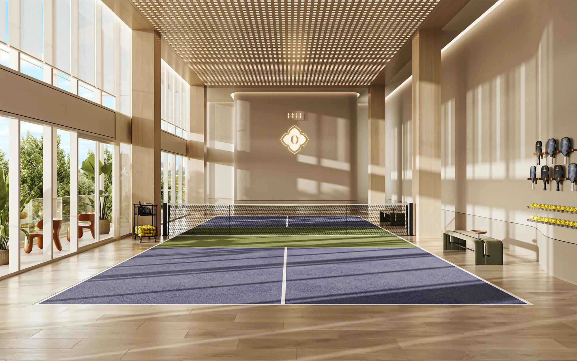 Covered pickleball court at Ombelle