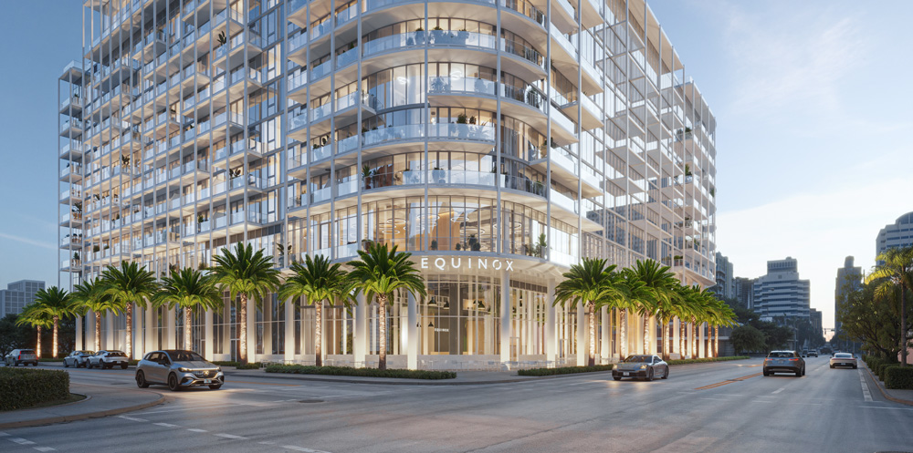 Exterior rendering of the Equinox entrance at Ombelle.